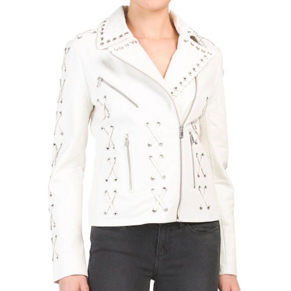 Amaryllis Leather Moto Jacket With Whipstitching